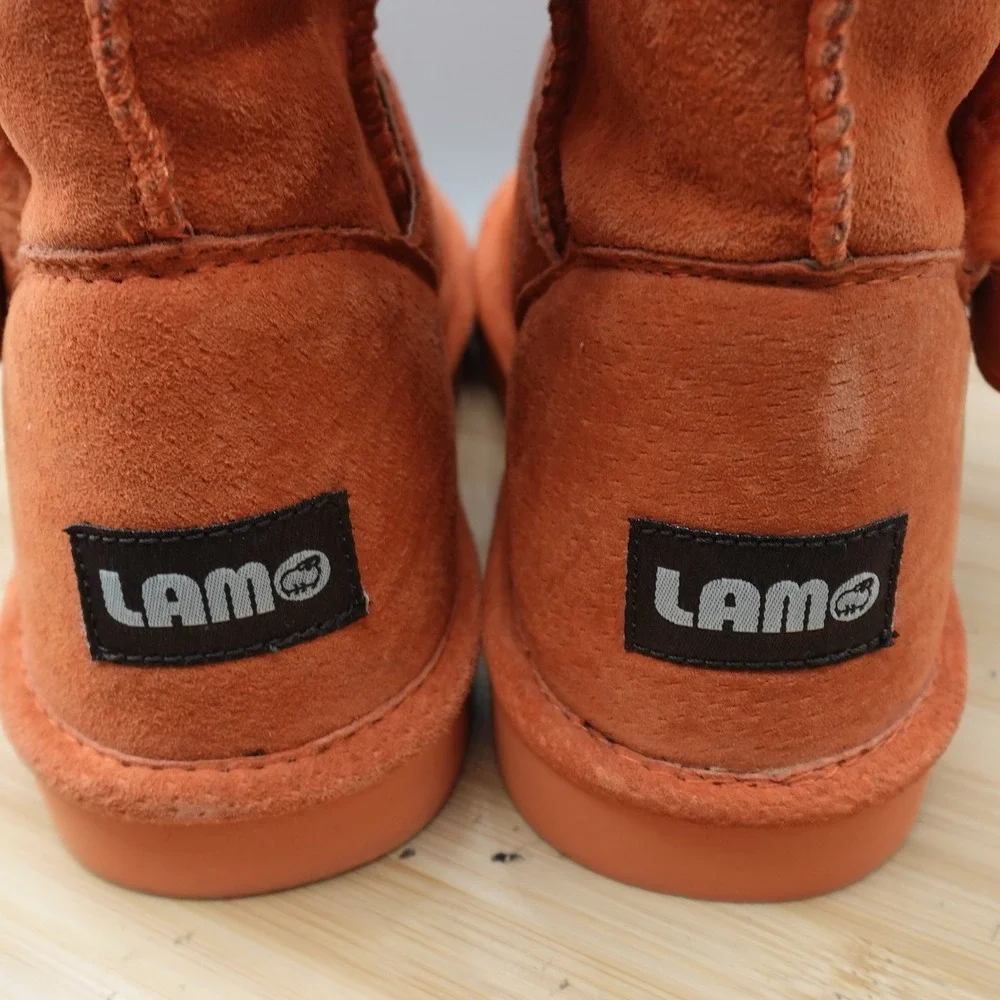 Lamo Boots Womens 7 Orange Suede Faux Fur Buckle Winter Boots Outdoors Flaw
